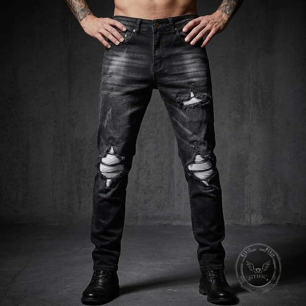 American-Style Patched Slim-Fit Biker Skinny Jeans sold by GTHIC product image thumbnail 2