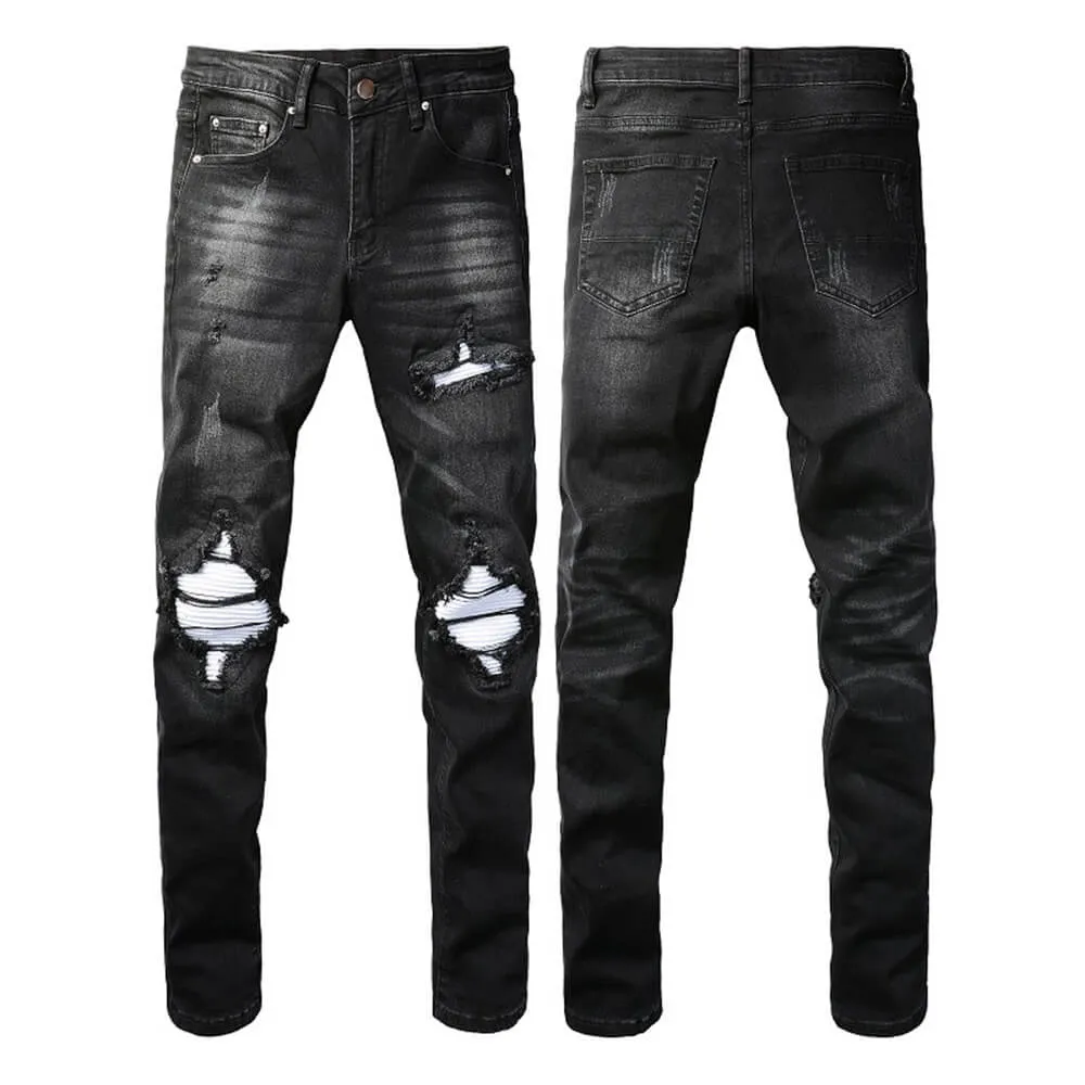 American-Style Patched Slim-Fit Biker Skinny Jeans sold by GTHIC product image thumbnail 4
