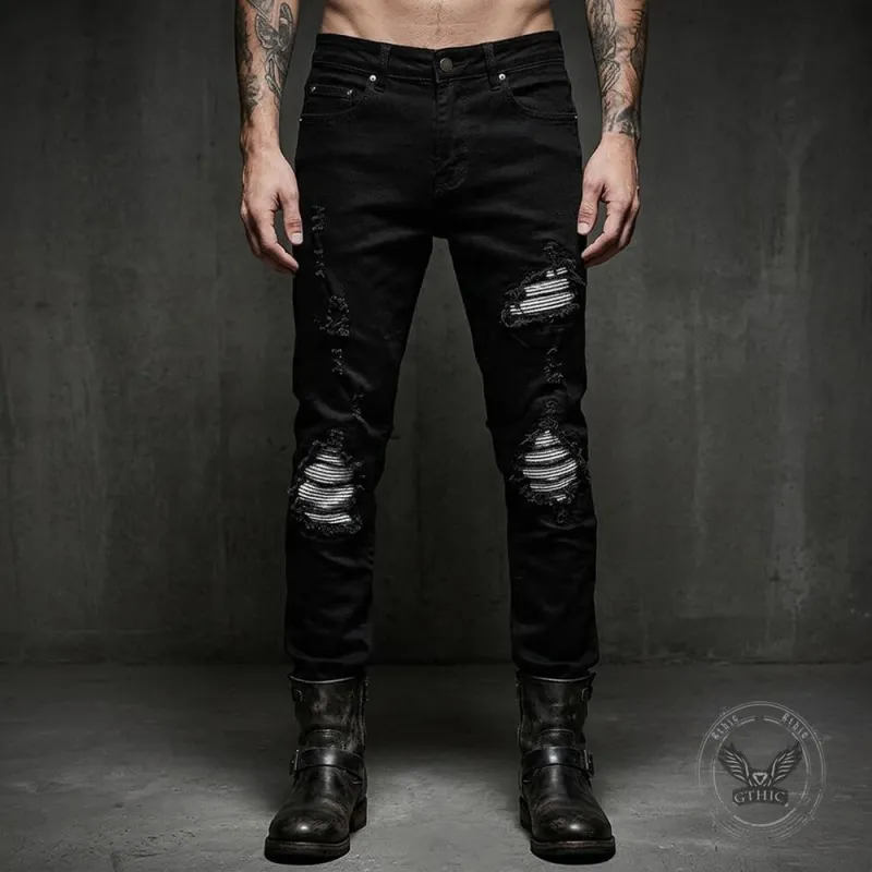 American-Style Patched Slim-Fit Biker Skinny Jeans made by GTHIC