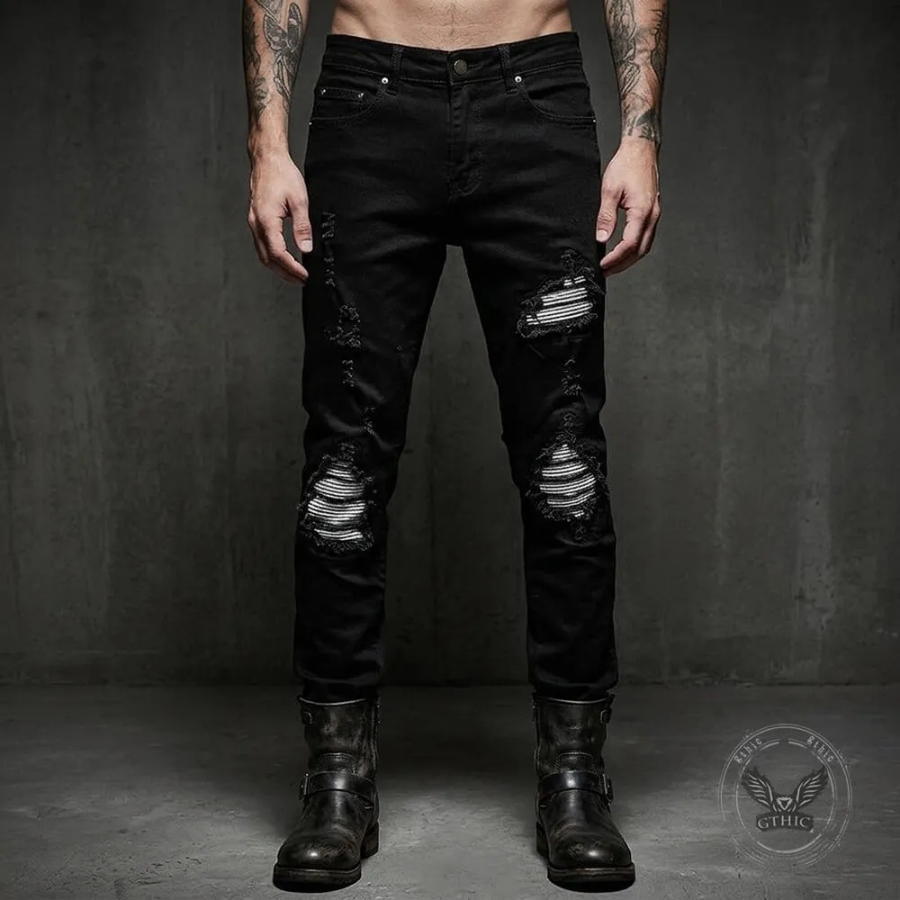 American-Style Patched Slim-Fit Biker Skinny Jeans sold by GTHIC