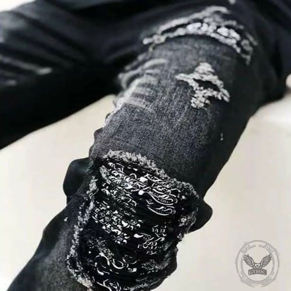 Punk Raw-Edge Distressed Patch Slim-Fit Jeans sold by GTHIC product image thumbnail 5
