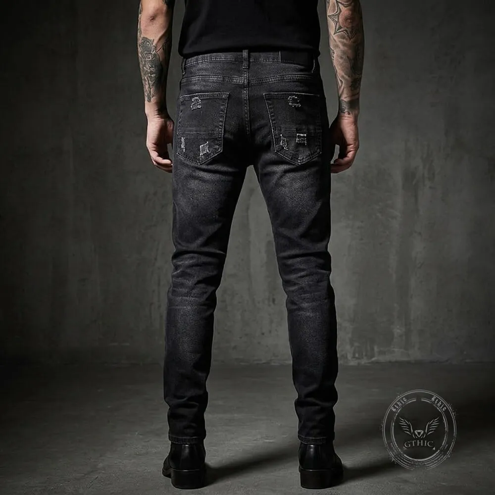 Punk Raw-Edge Distressed Patch Slim-Fit Jeans sold by GTHIC product image thumbnail 2