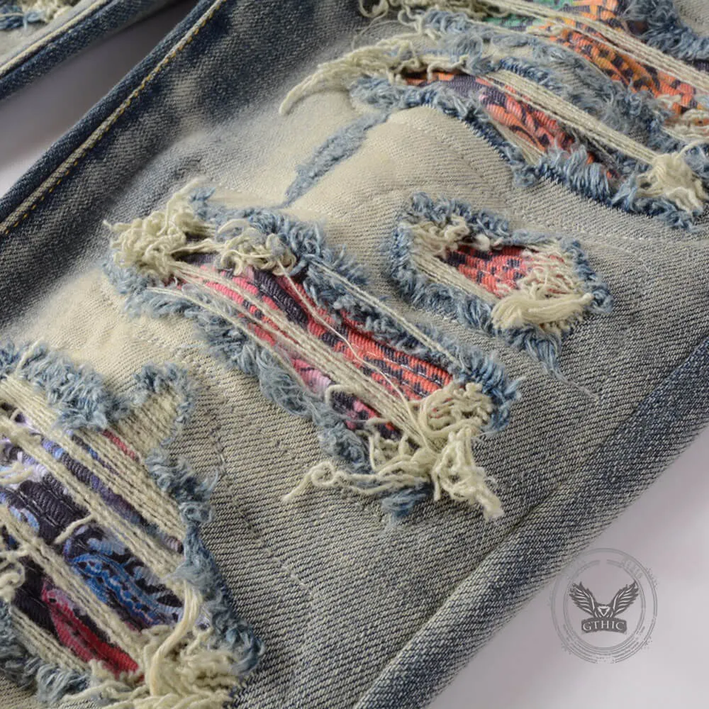 High-Street Distressed Patches Slim-Fit Stretch Jeans sold by GTHIC product image thumbnail 5