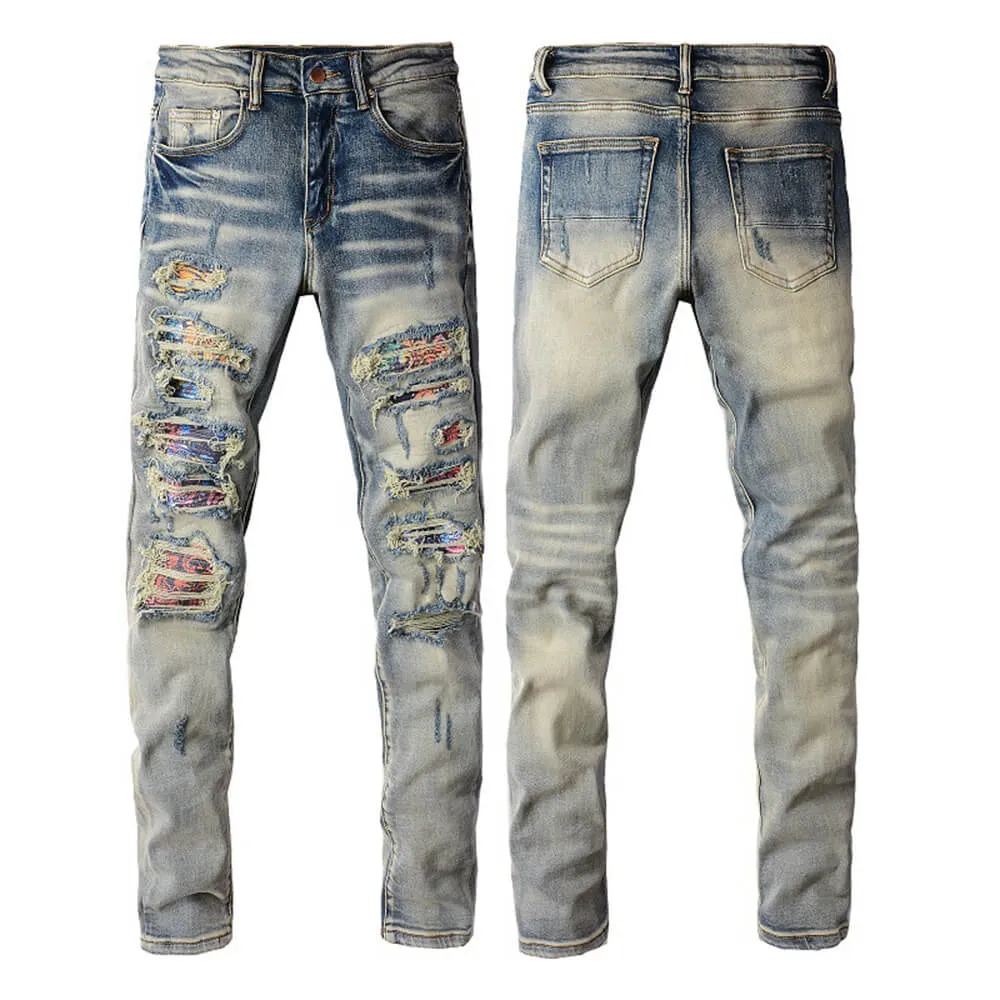 High-Street Distressed Patches Slim-Fit Stretch Jeans sold by GTHIC product image thumbnail 3