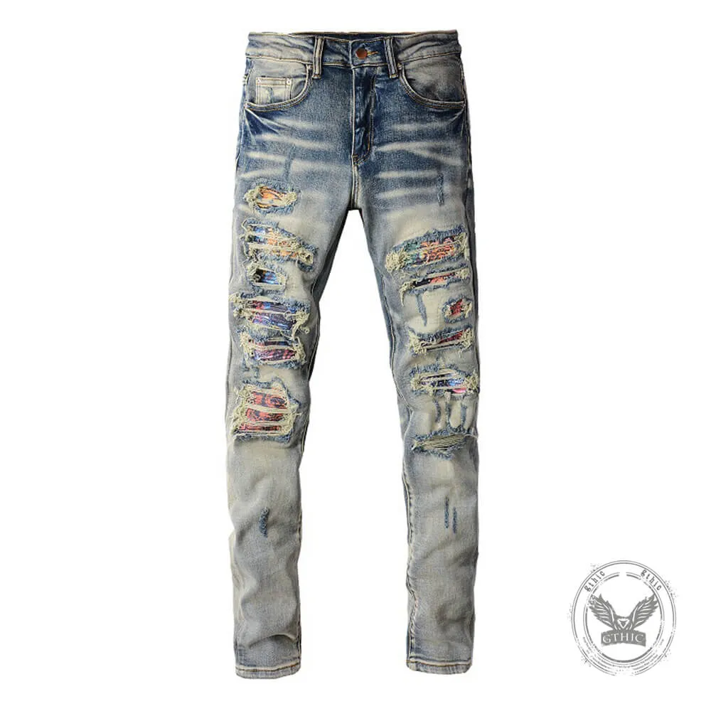 High-Street Distressed Patches Slim-Fit Stretch Jeans sold by GTHIC product image thumbnail 4