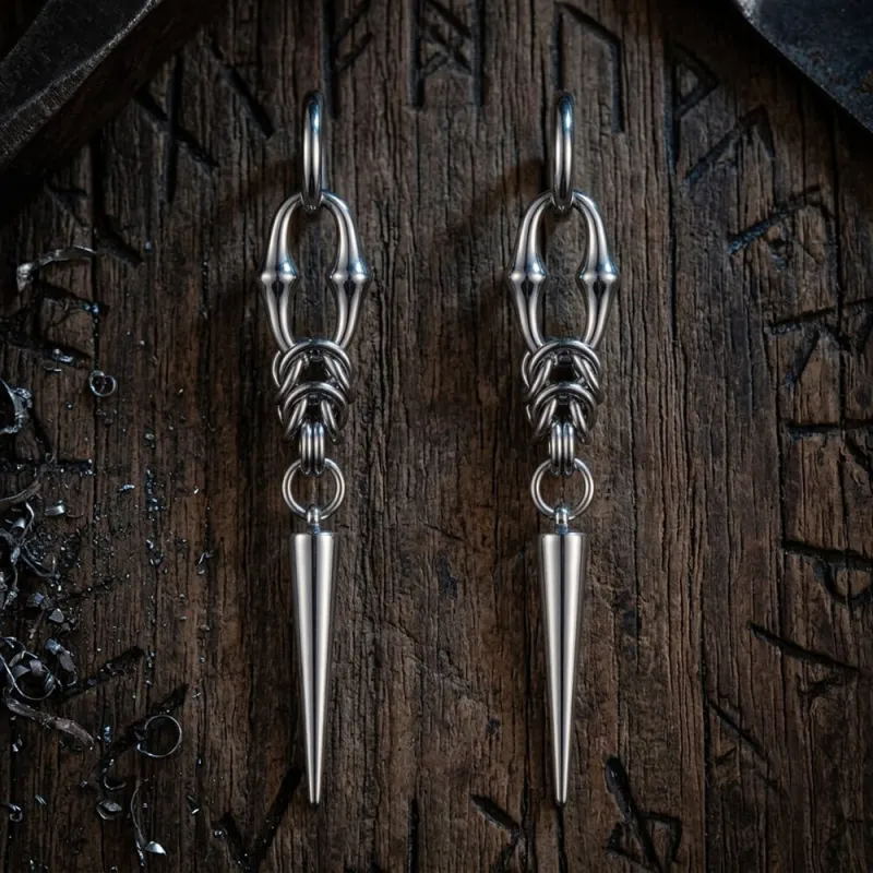 Punk Woven Chain Spike Stainless Steel Drop Earrings made by GTHIC