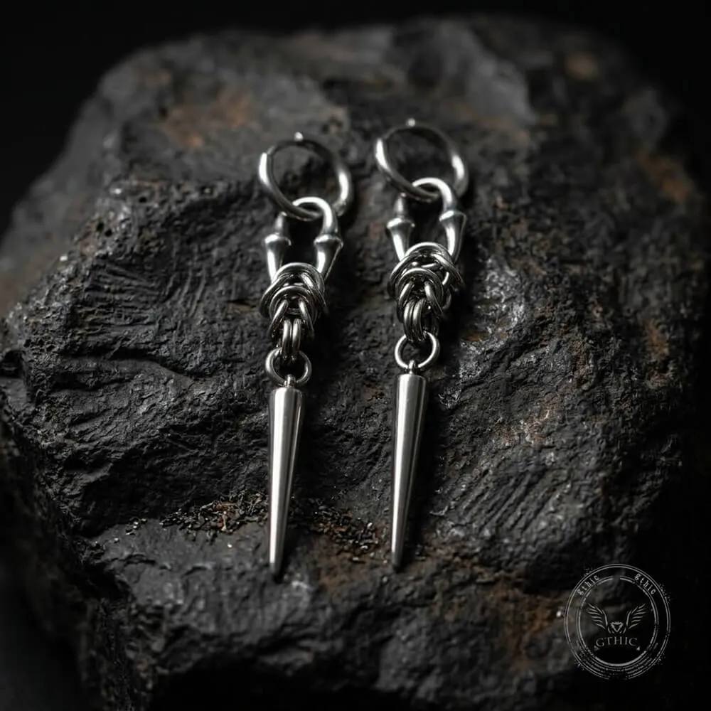 Punk Woven Chain Spike Stainless Steel Drop Earrings sold by GTHIC product image thumbnail 5