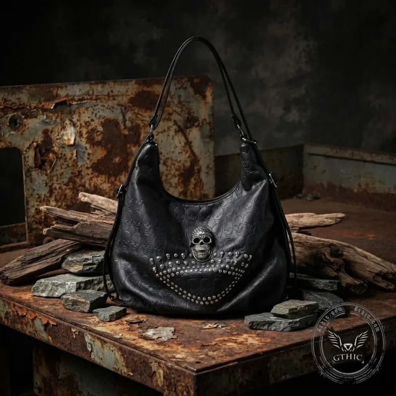 Gothic Skull Studded PU Leather Crossbody Shoulder Bag made by GTHIC
