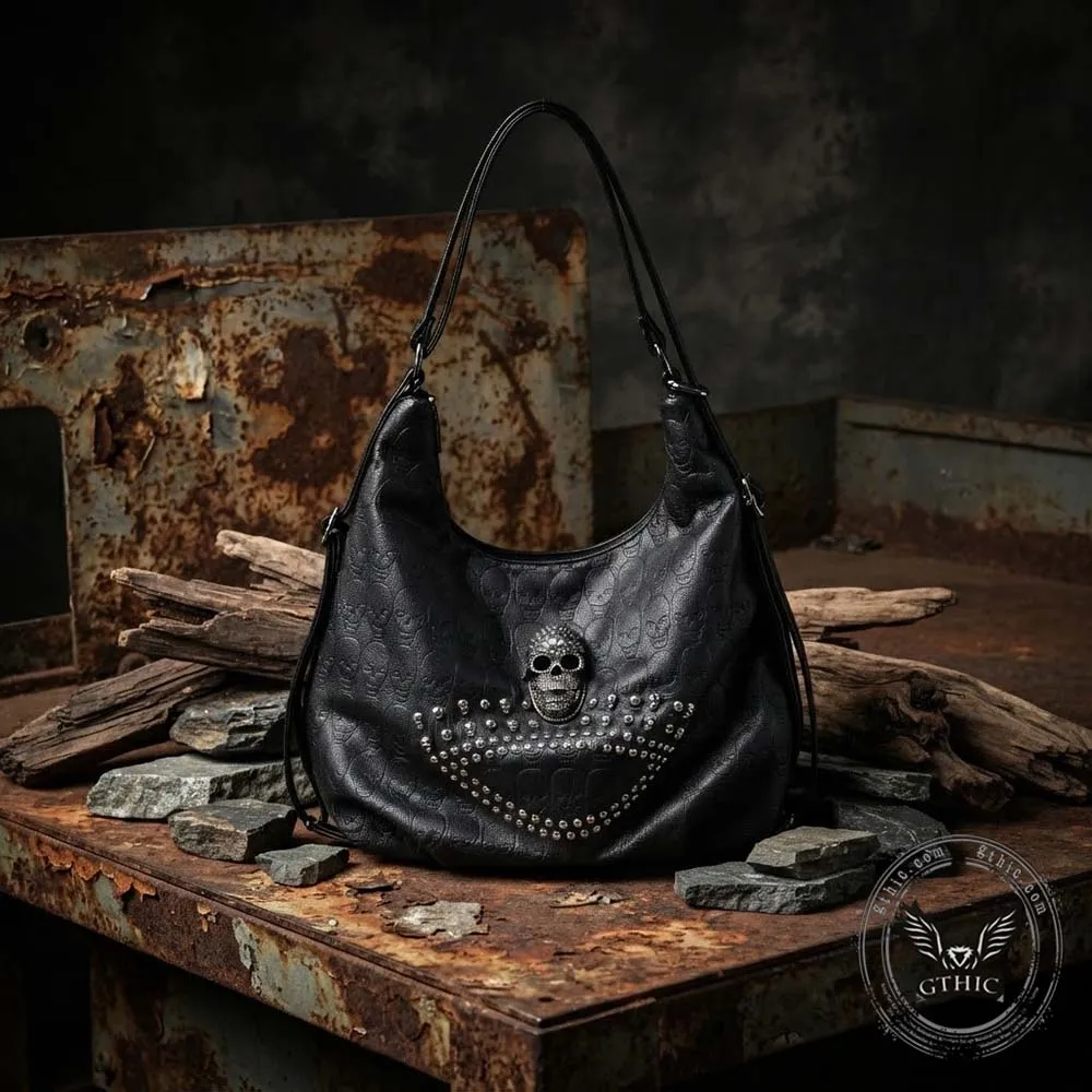 Gothic Skull Studded PU Leather Crossbody Shoulder Bag sold by GTHIC