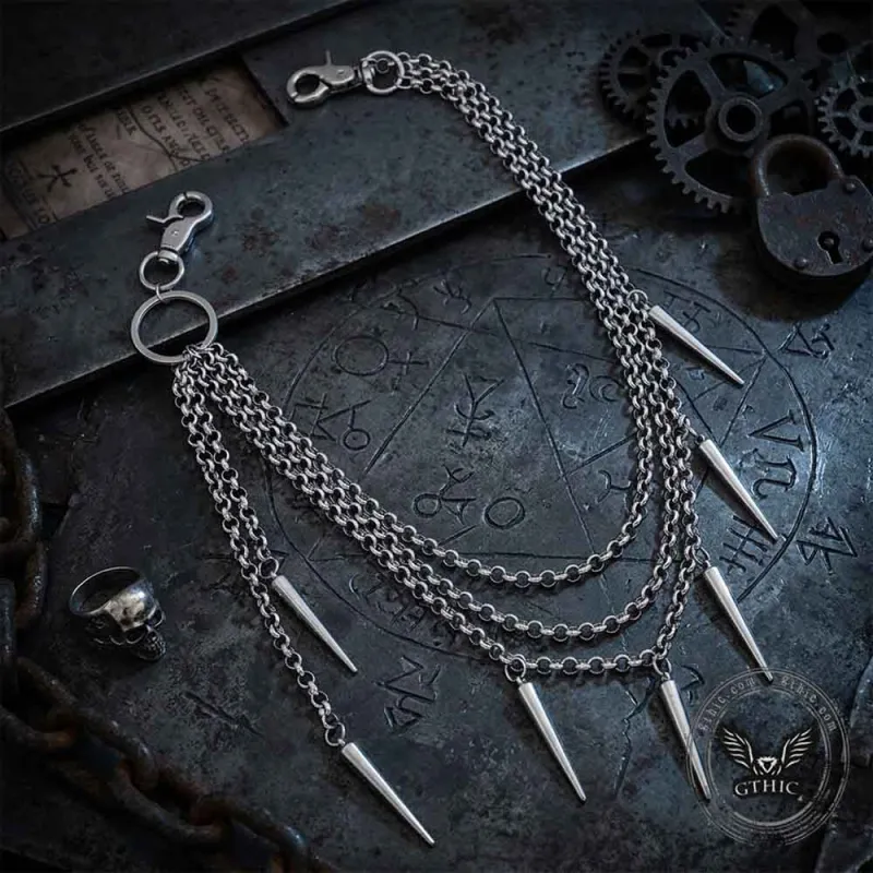 Punk Multi-Layer Long Spikes Stainless Steel Pants Chain made by GTHIC