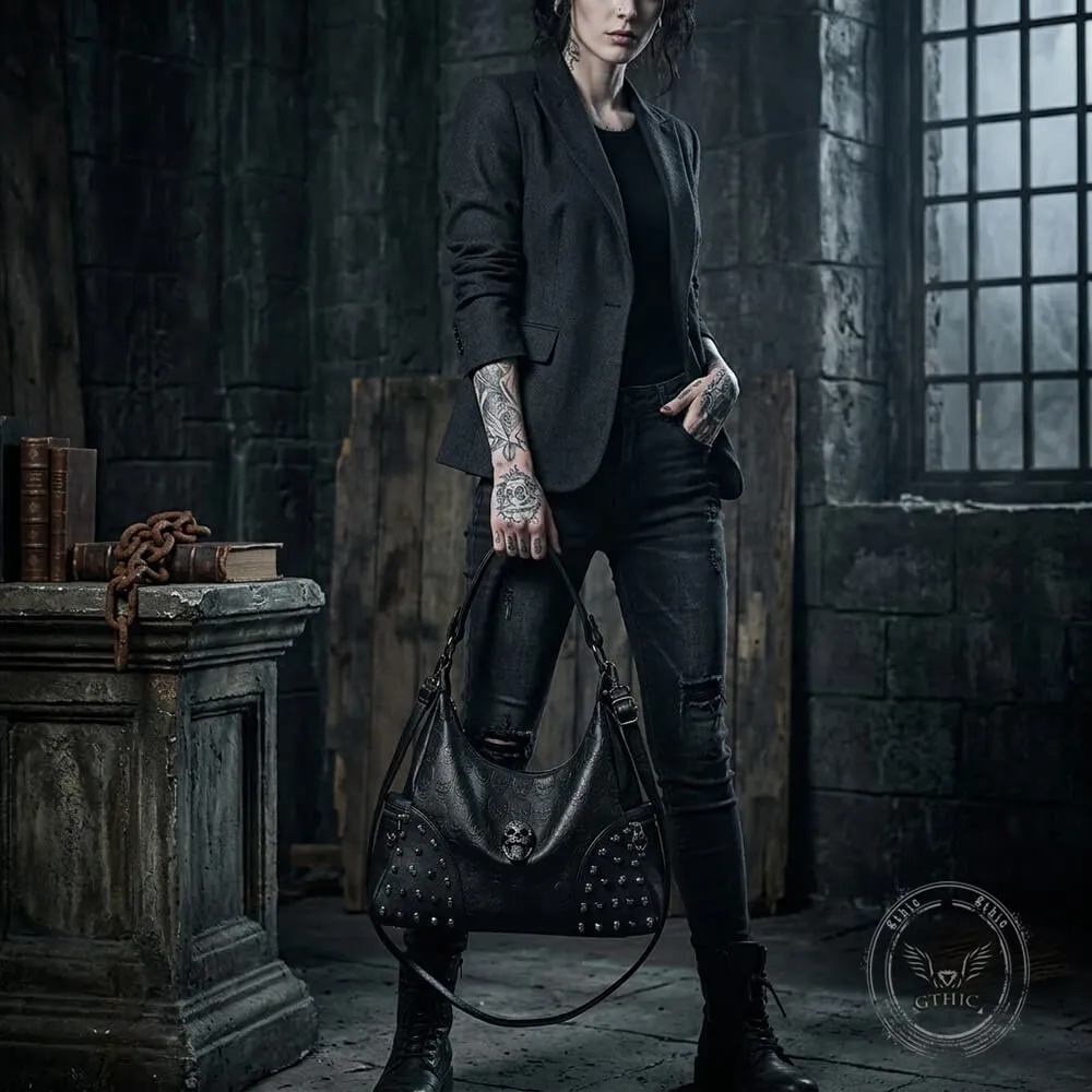 Skull Studs Large-Capacity Shoulder PU Leather Handbag sold by GTHIC product image thumbnail 2