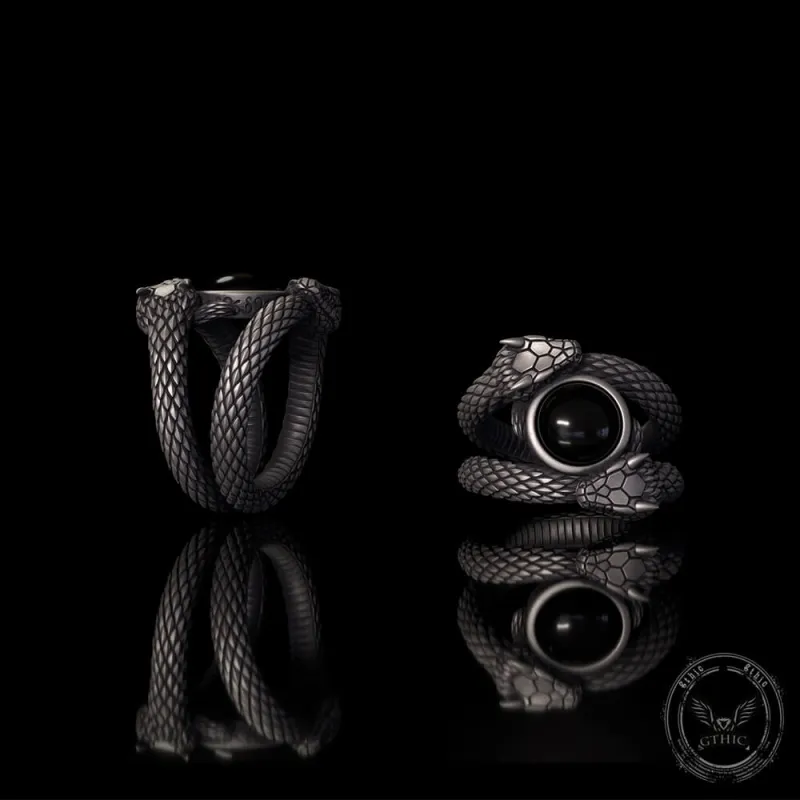 Gothic Gem Double Snake Sterling Silver Ring made by GTHIC