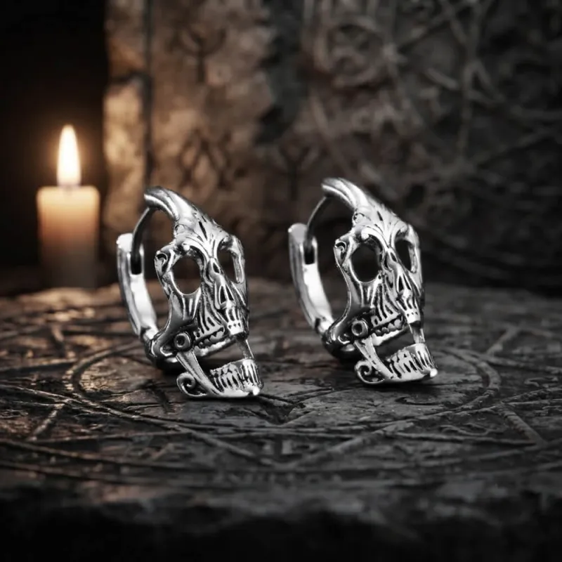 Punk Street-Style Stainless Steel Skull Hoop Earrings made by GTHIC