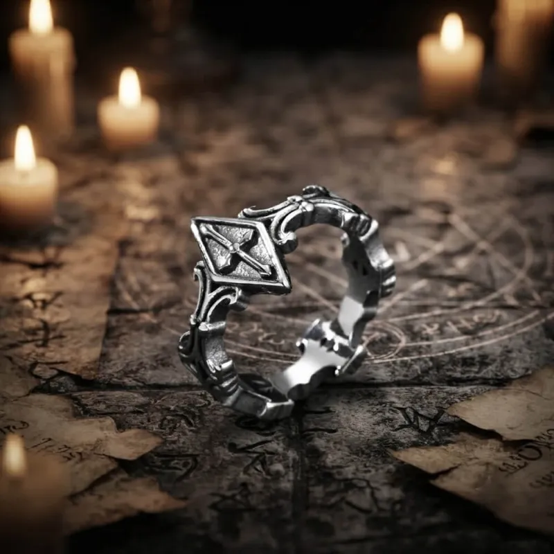 Vintage Engraved Cross Stainless Steel Ring made by GTHIC
