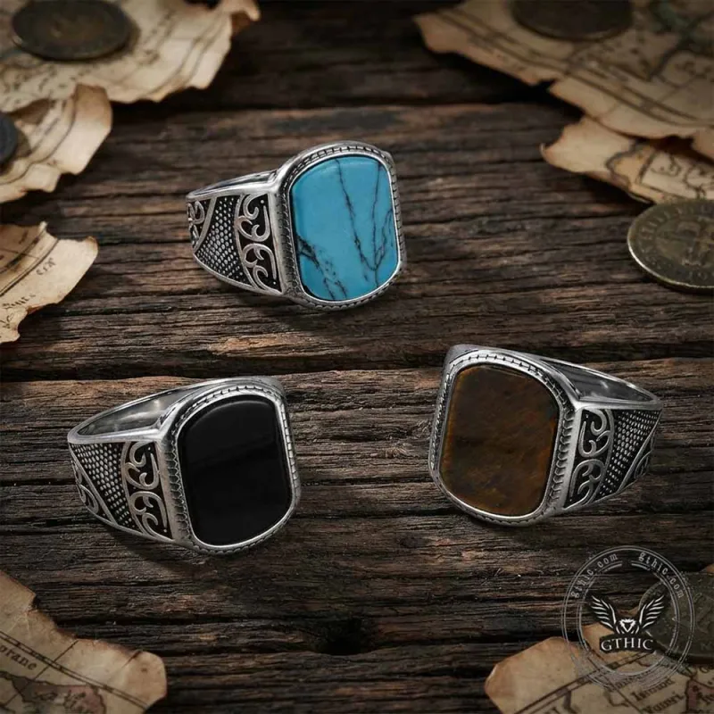 Vintage Engraved Pattern Gem Stainless Steel Ring made by GTHIC