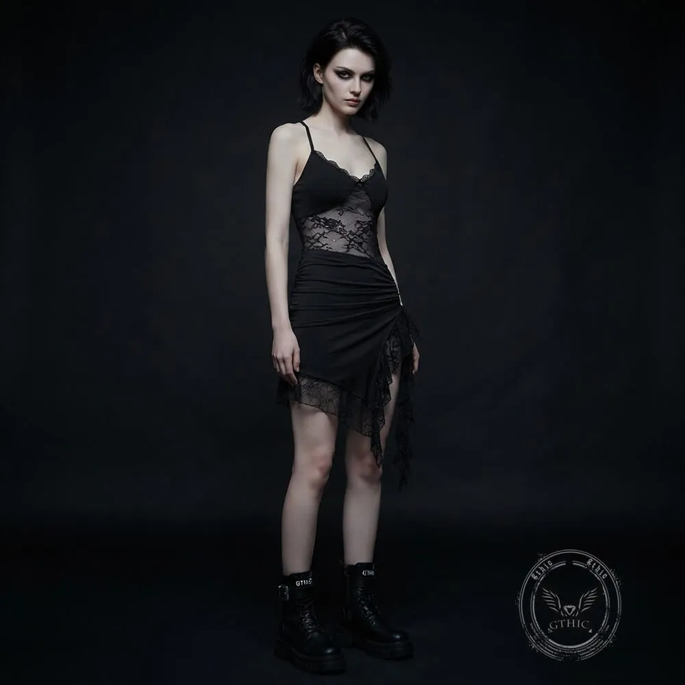 Gothic Black Lace Form-Fitting Sheer Halter-Neck Dress sold by GTHIC product image thumbnail 3
