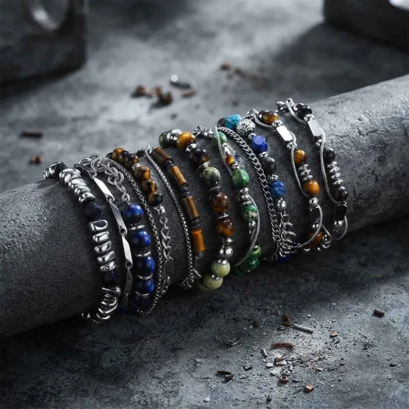 Versatile Natural Stone Beads Stainless Steel Bracelet made by GTHIC