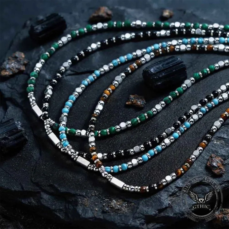 Hip-Hop Turquoise Bead Splicing Stainless Steel Necklace made by GTHIC