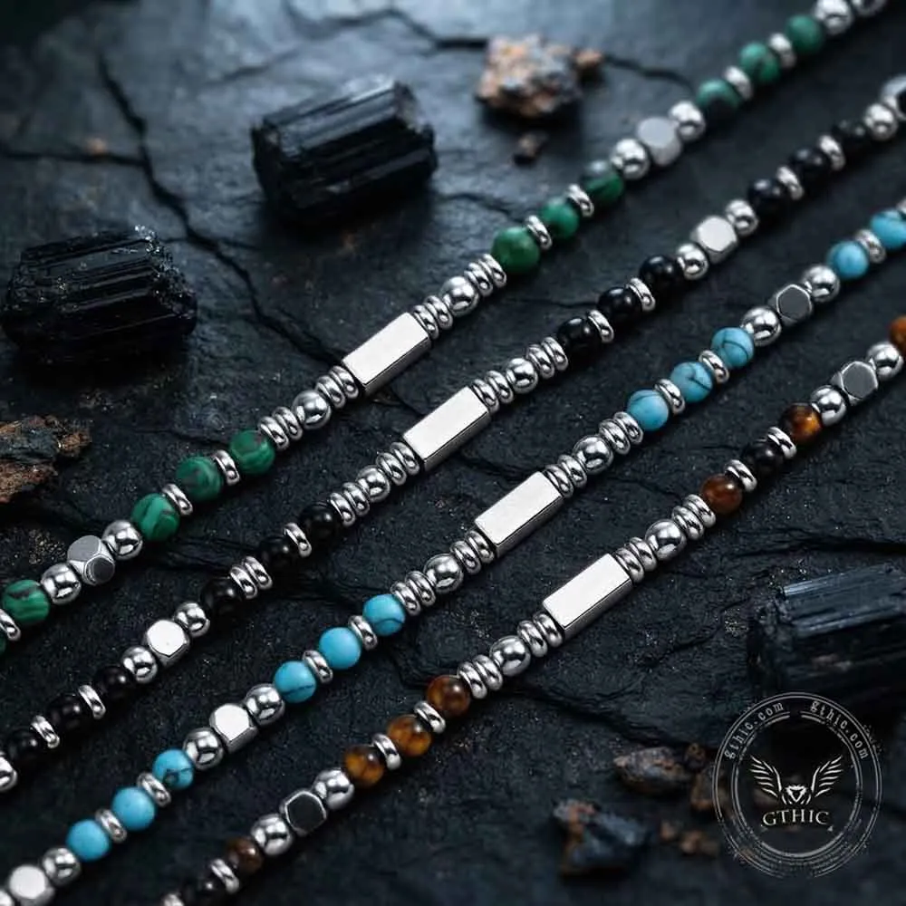 Hip-Hop Turquoise Bead Splicing Stainless Steel Necklace sold by GTHIC product image thumbnail 5