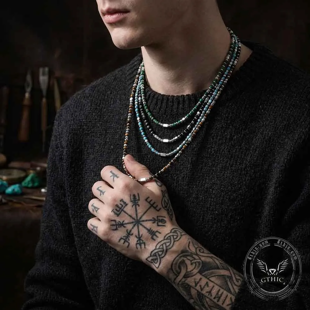 Hip-Hop Turquoise Bead Splicing Stainless Steel Necklace sold by GTHIC product image thumbnail 3