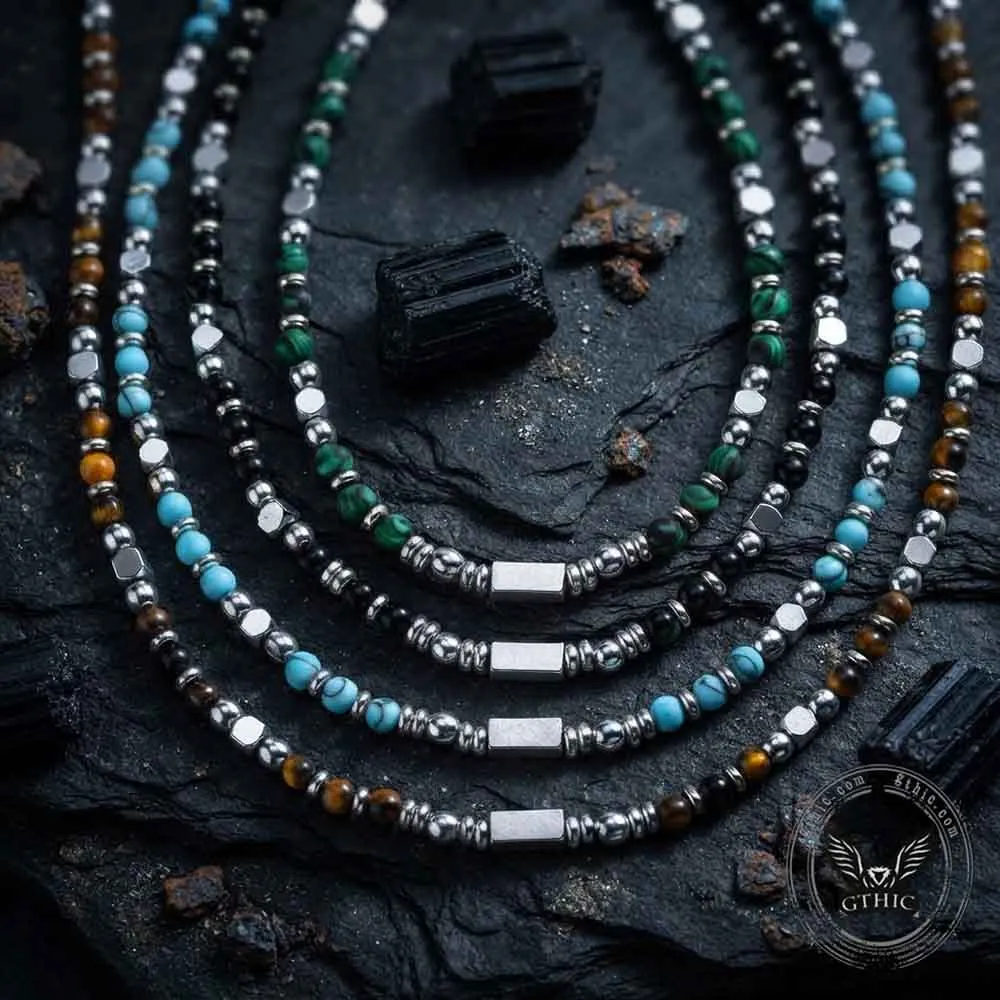 Hip-Hop Turquoise Bead Splicing Stainless Steel Necklace sold by GTHIC product image thumbnail 4