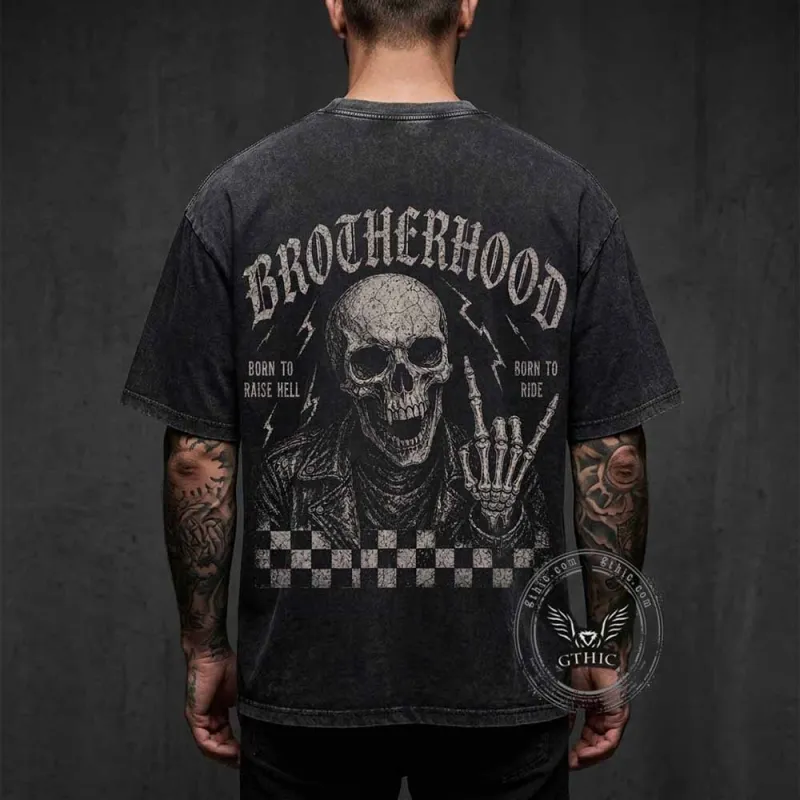 Brotherhood Rock Skeleton Vintage Washed T-shirt made by GTHIC