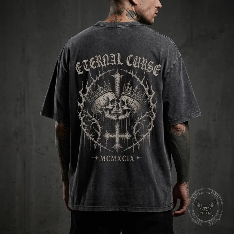 Eternal Curse Skull Inverted Cross Vintage Washed T-Shirt made by GTHIC