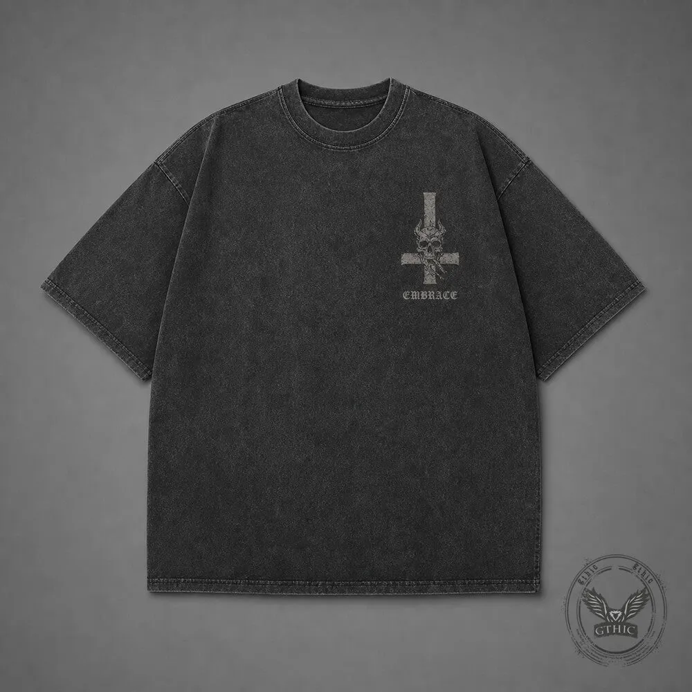 Gothic Inverted Cross Skeleton Beast Vintage Washed T-Shirt sold by GTHIC product image thumbnail 4