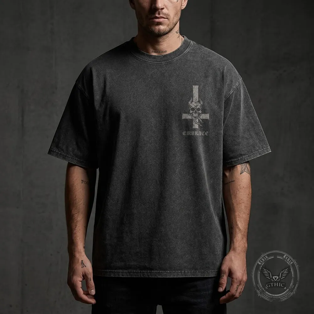 Gothic Inverted Cross Skeleton Beast Vintage Washed T-Shirt sold by GTHIC product image thumbnail 2