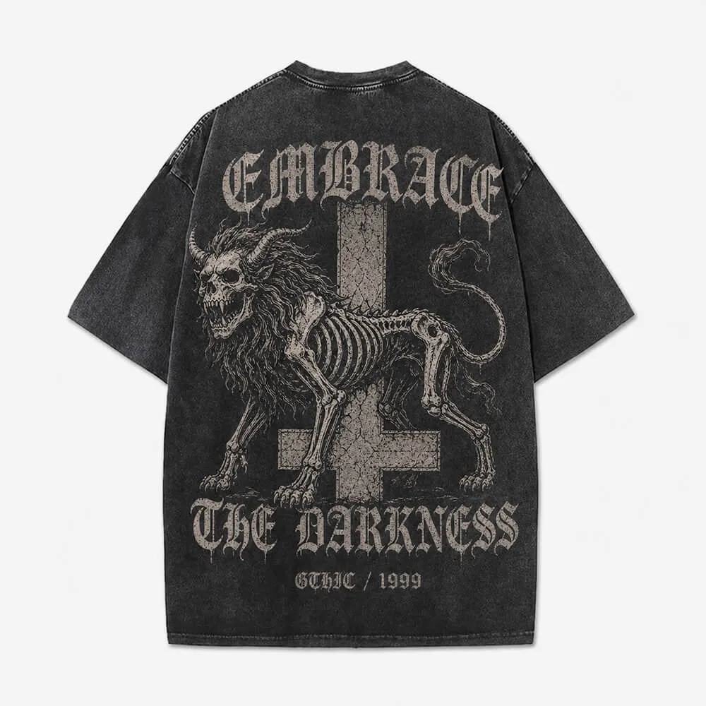 Gothic Inverted Cross Skeleton Beast Vintage Washed T-Shirt sold by GTHIC product image thumbnail 3