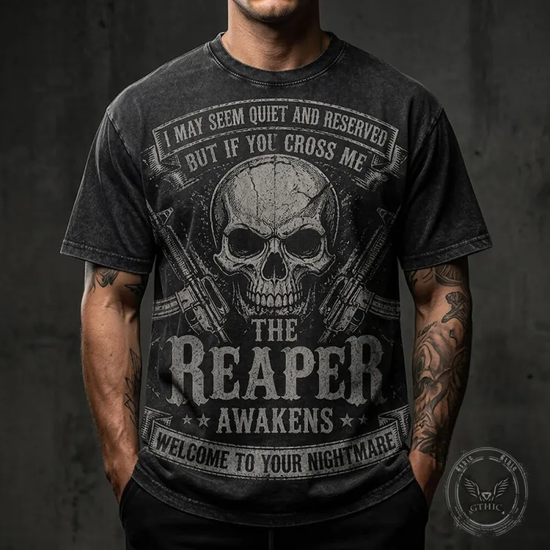 The Reaper Awakens Skull Graphic Vintage Washed T-Shirt made by GTHIC