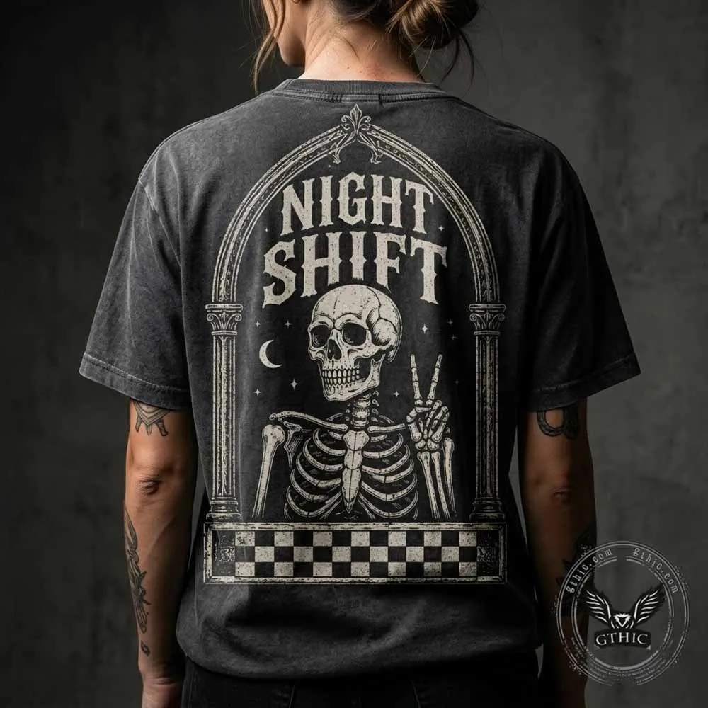 Gothic Skeleton Peace Sign Vintage Washed T-shirt sold by GTHIC product image thumbnail 2