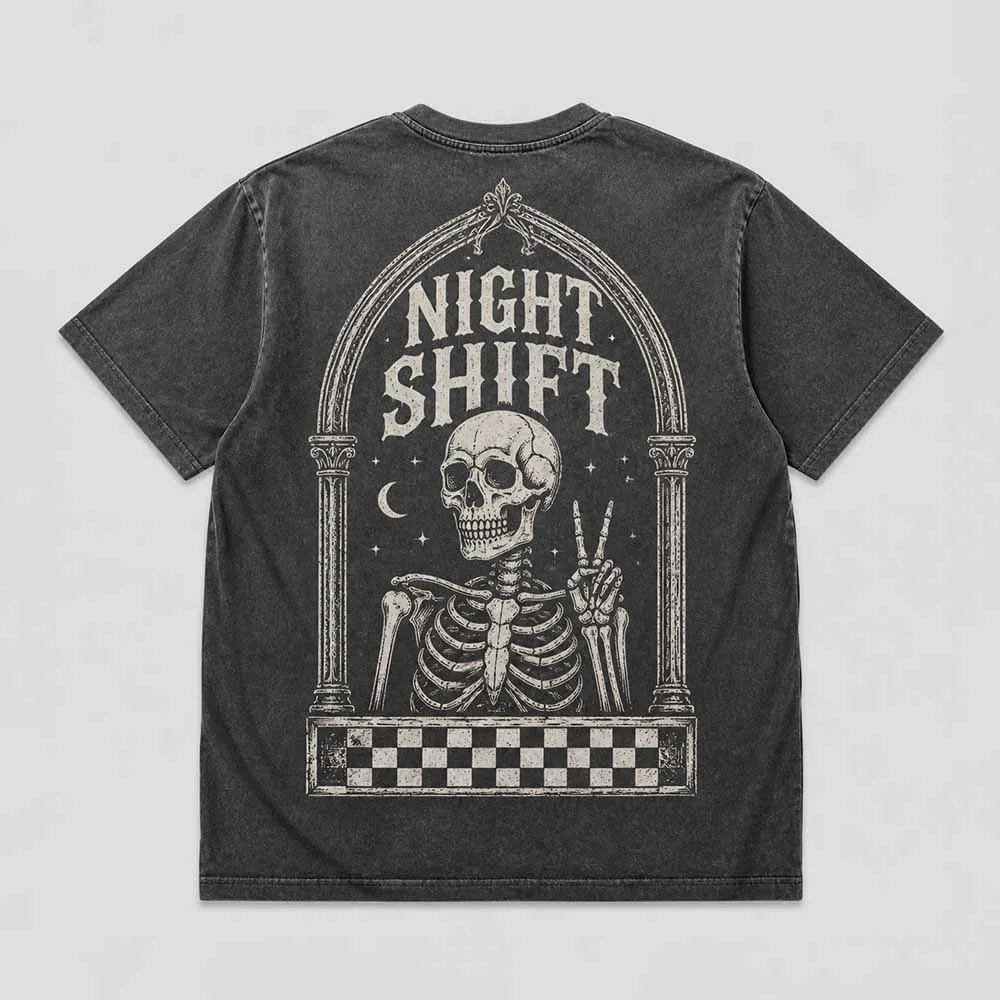 Gothic Skeleton Peace Sign Vintage Washed T-shirt sold by GTHIC product image thumbnail 3