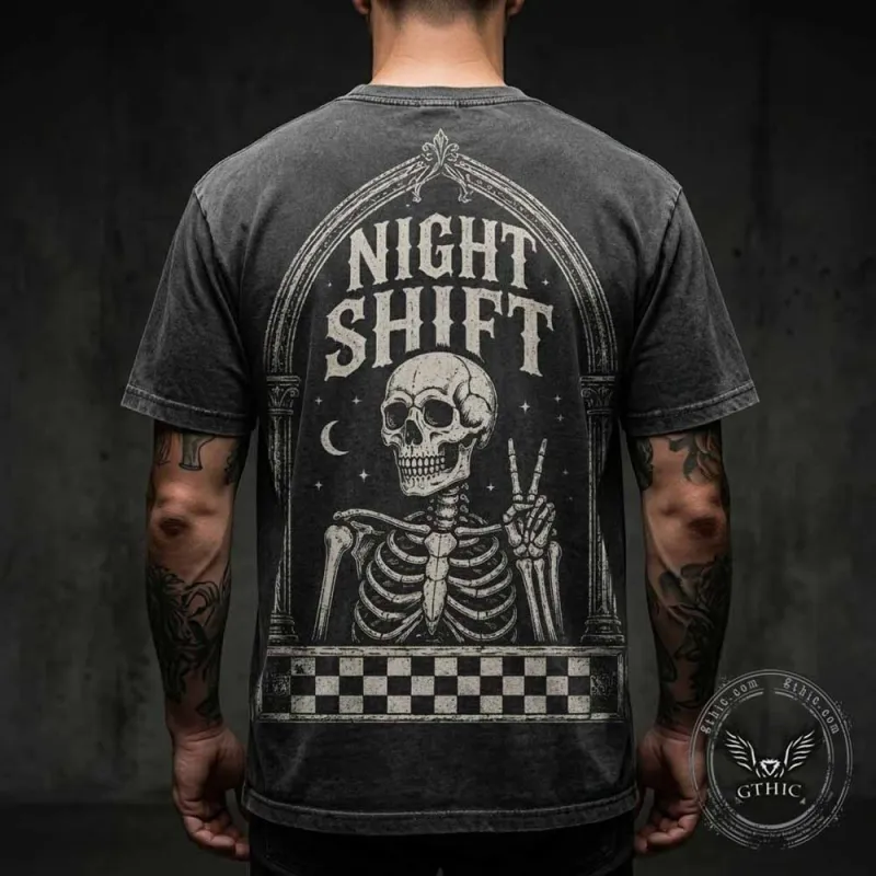 Gothic Skeleton Peace Sign Vintage Washed T-shirt made by GTHIC
