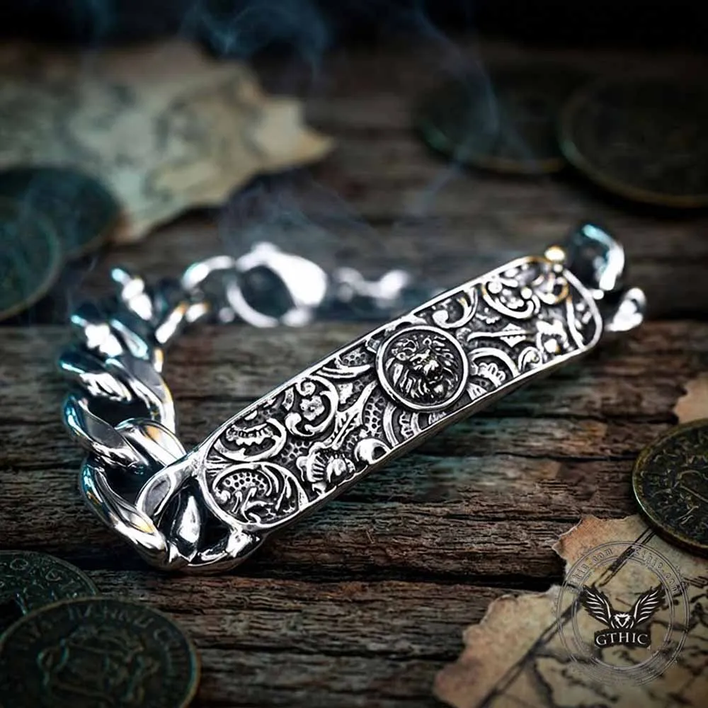 Punk Lion Carved Floral Stainless Steel Bracelet sold by GTHIC product image thumbnail 5