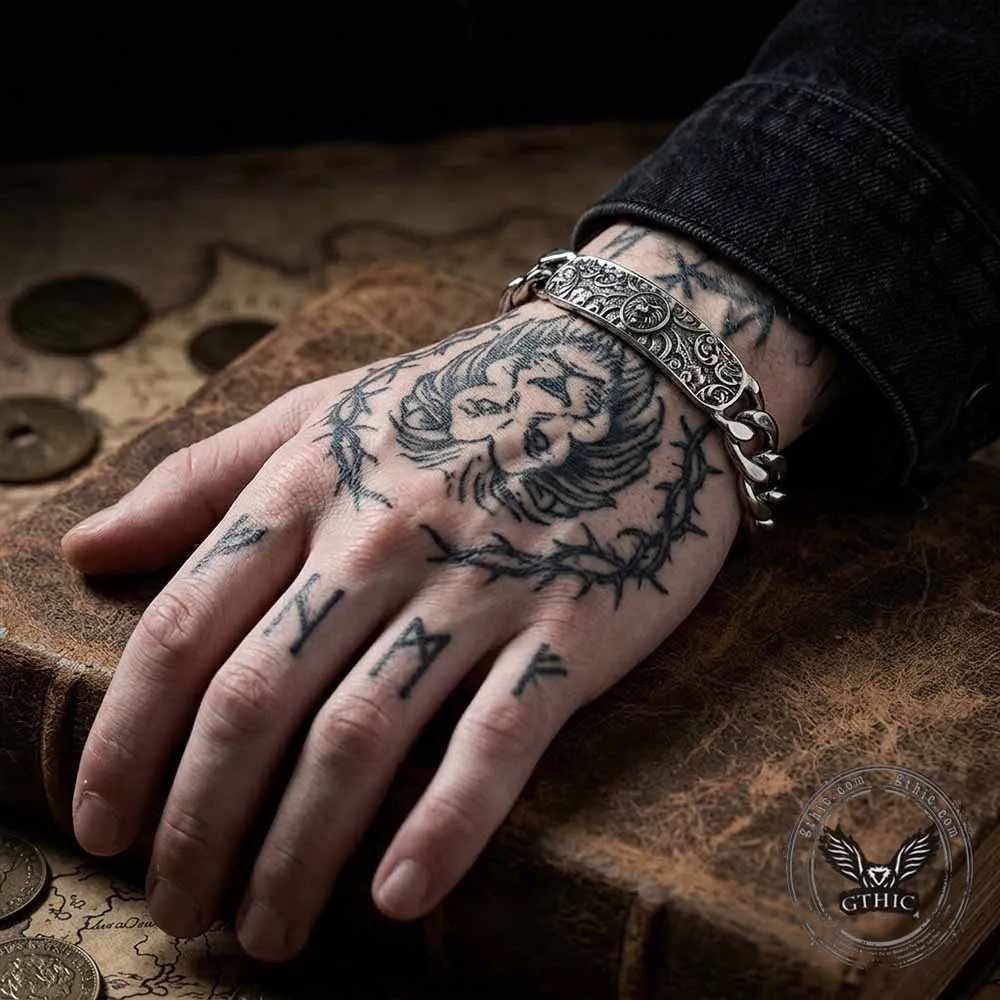 Punk Lion Carved Floral Stainless Steel Bracelet sold by GTHIC product image thumbnail 2