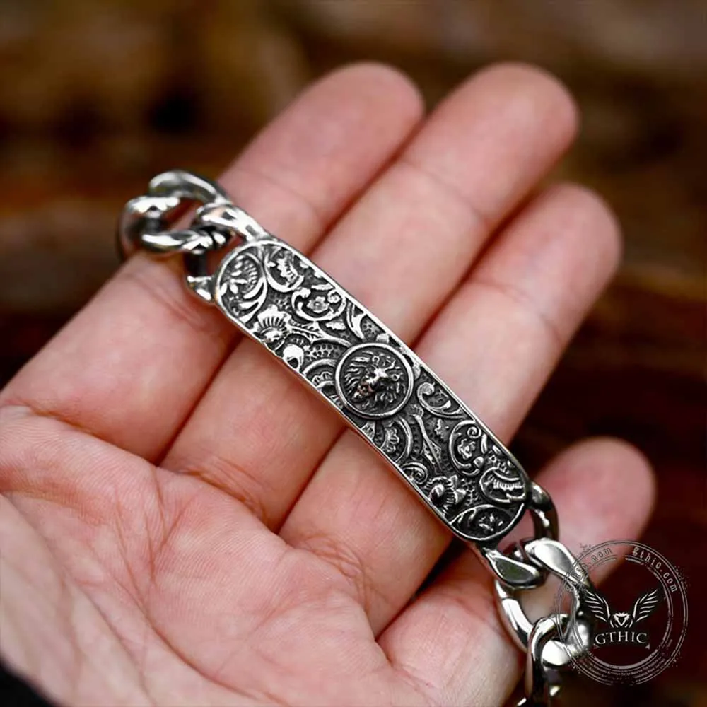 Punk Lion Carved Floral Stainless Steel Bracelet sold by GTHIC product image thumbnail 3