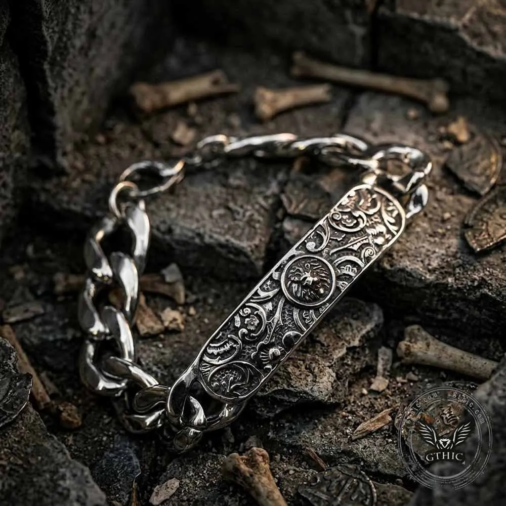 Punk Lion Carved Floral Stainless Steel Bracelet sold by GTHIC product image thumbnail 4