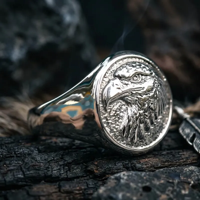 Vintage Eagle Head Stainless Steel Signet Ring made by GTHIC