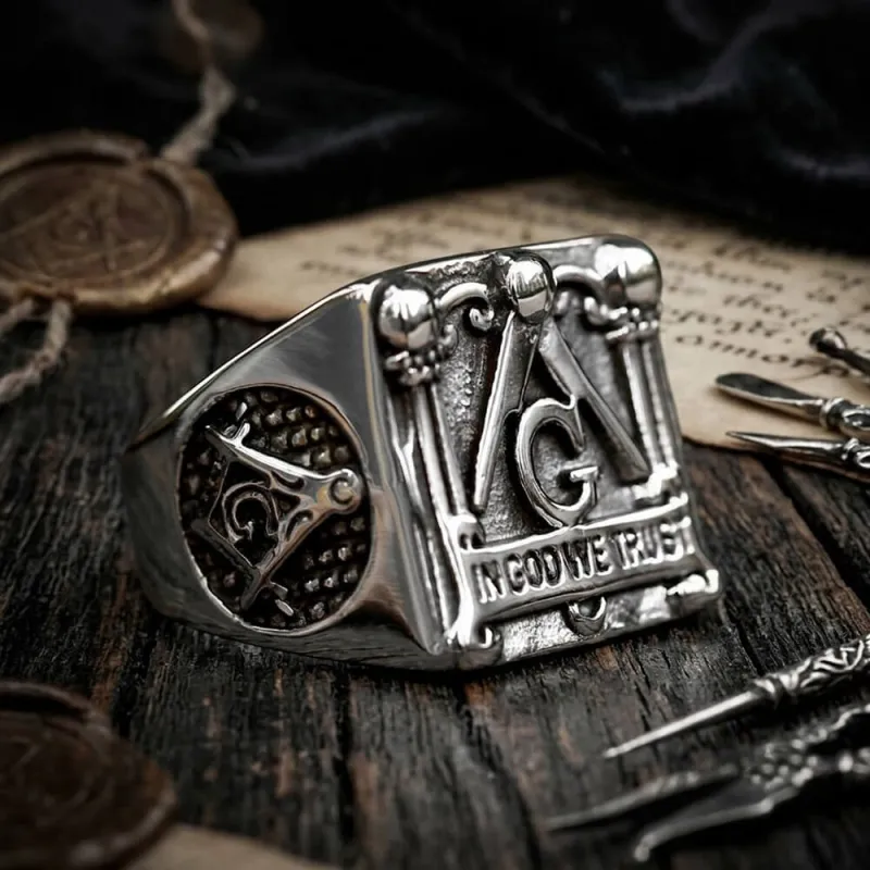 Classic Masonic Symbol Stainless Steel Signet Ring made by GTHIC