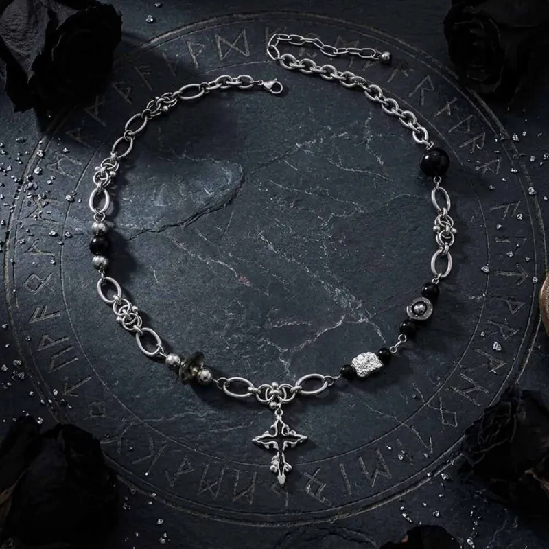 Versatile Beaded Splicing Stainless Steel Cross Necklace made by GTHIC