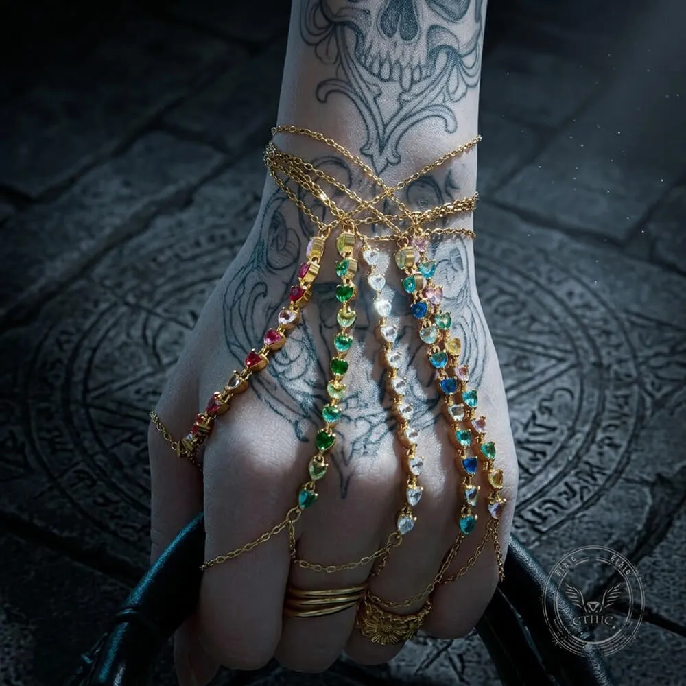 Colored CZ Stainless Steel Ring Attached Bracelet sold by GTHIC