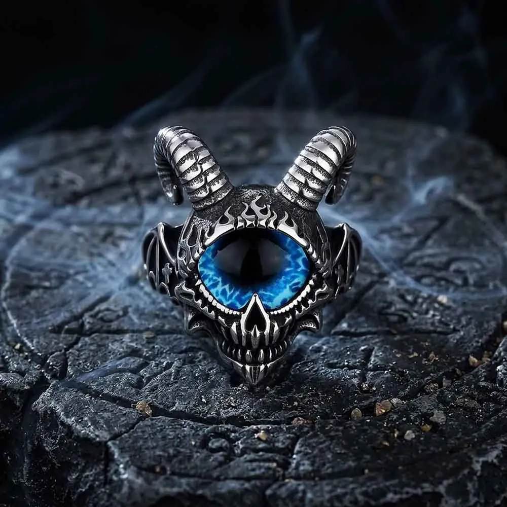 Punk Devil Eye Skull Goat Head Stainless Steel Ring sold by GTHIC product image thumbnail 4
