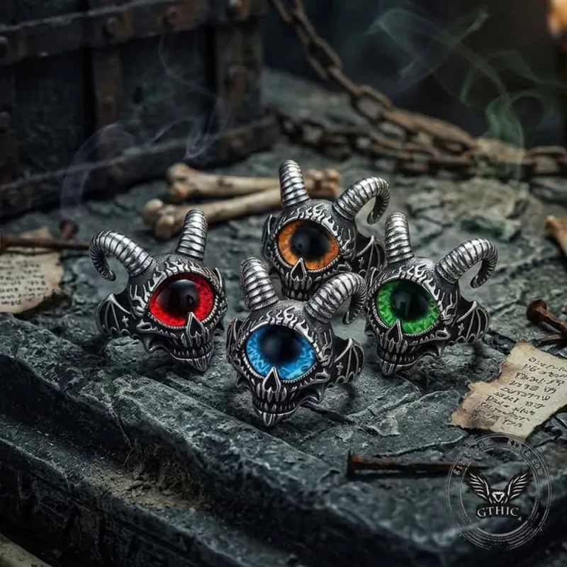 Punk Devil Eye Skull Goat Head Stainless Steel Ring made by GTHIC