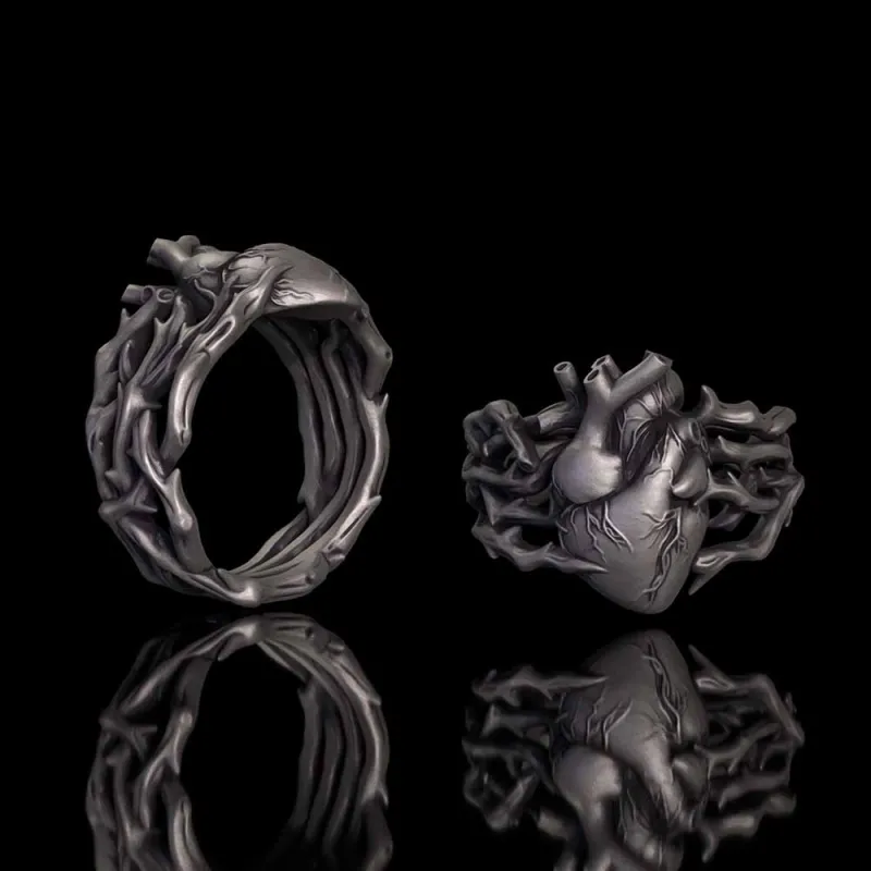 Gothic Anatomical Heart Thorns Sterling Silver Ring made by GTHIC