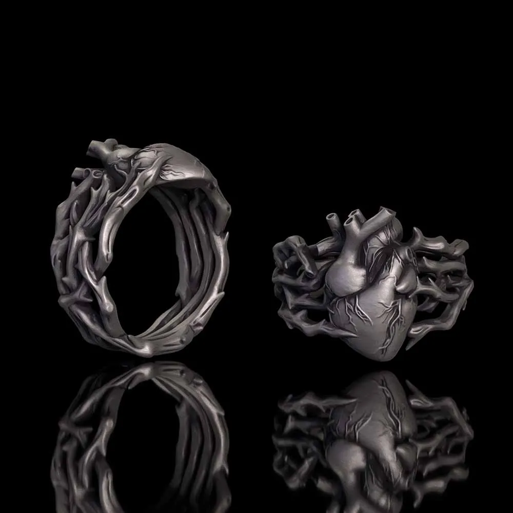 Gothic Anatomical Heart Thorns Sterling Silver Ring sold by GTHIC