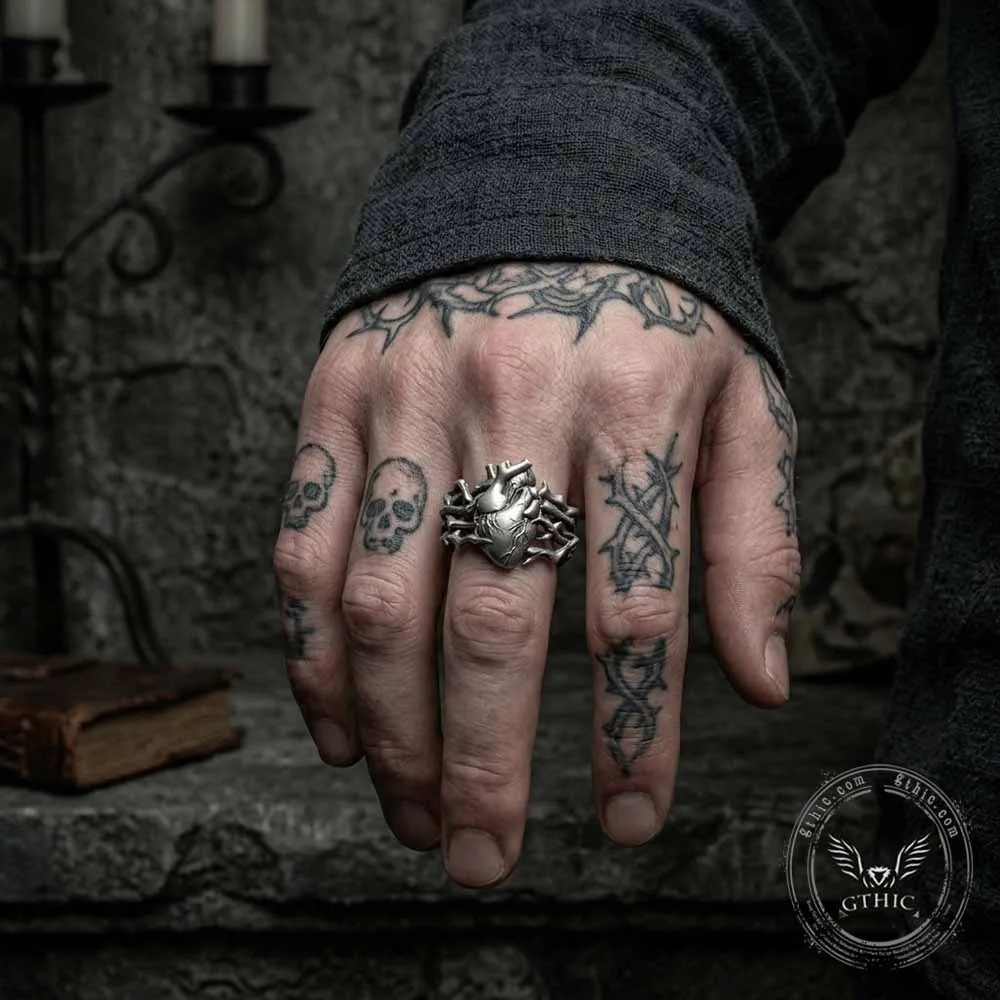 Gothic Anatomical Heart Thorns Sterling Silver Ring sold by GTHIC product image thumbnail 2