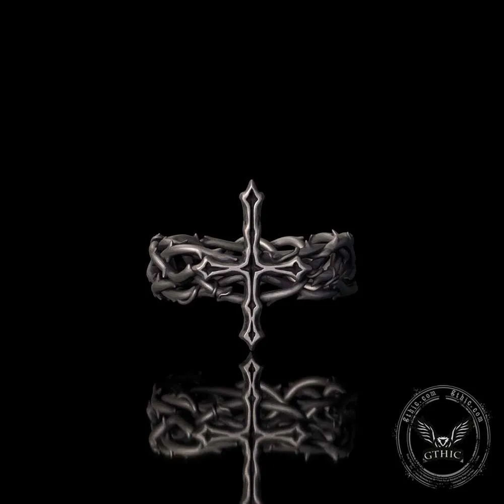 Vintage Thorns Wrapped Cross Sterling Silver Ring sold by GTHIC product image thumbnail 3