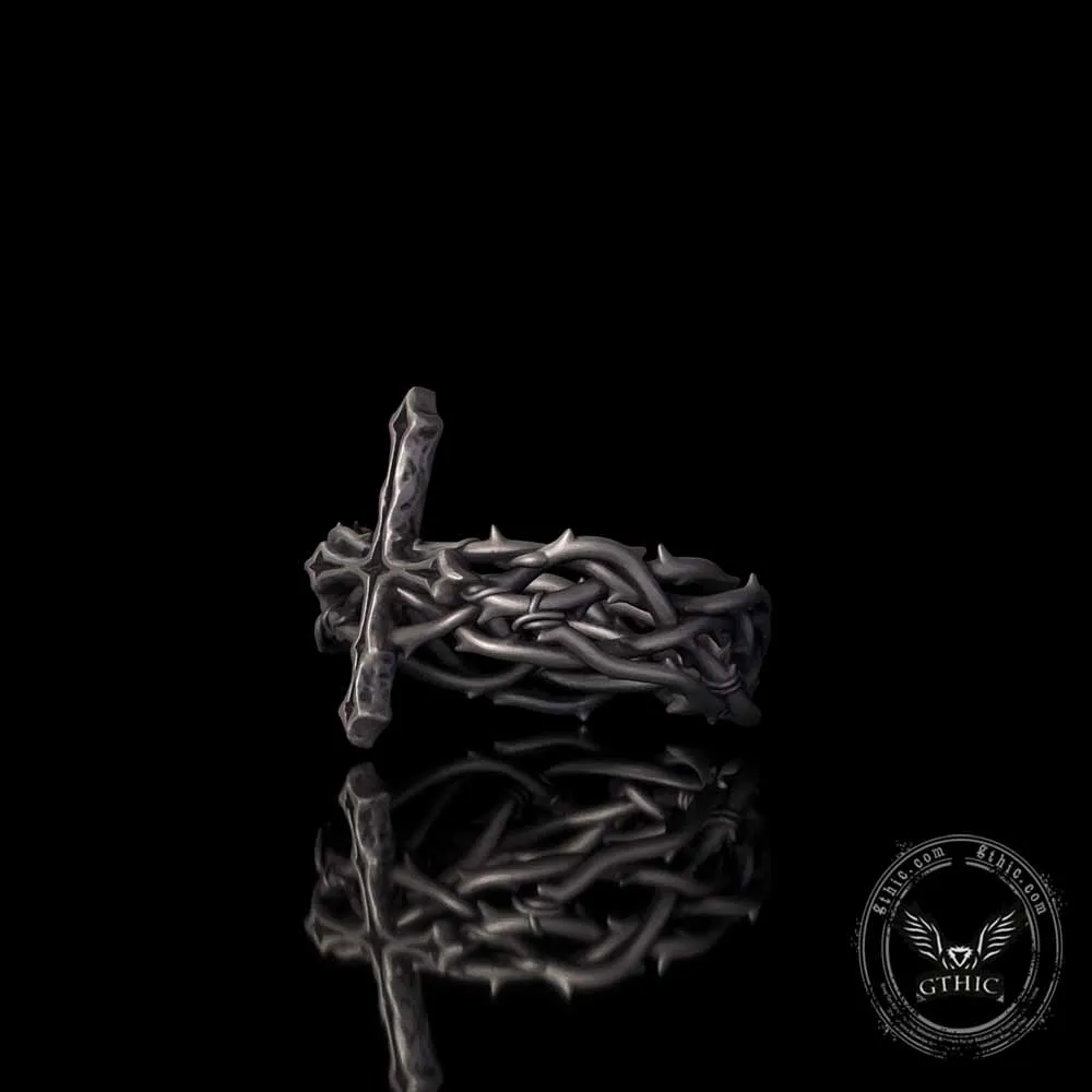 Vintage Thorns Wrapped Cross Sterling Silver Ring sold by GTHIC product image thumbnail 4
