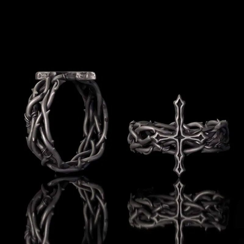 Vintage Thorns Wrapped Cross Sterling Silver Ring made by GTHIC
